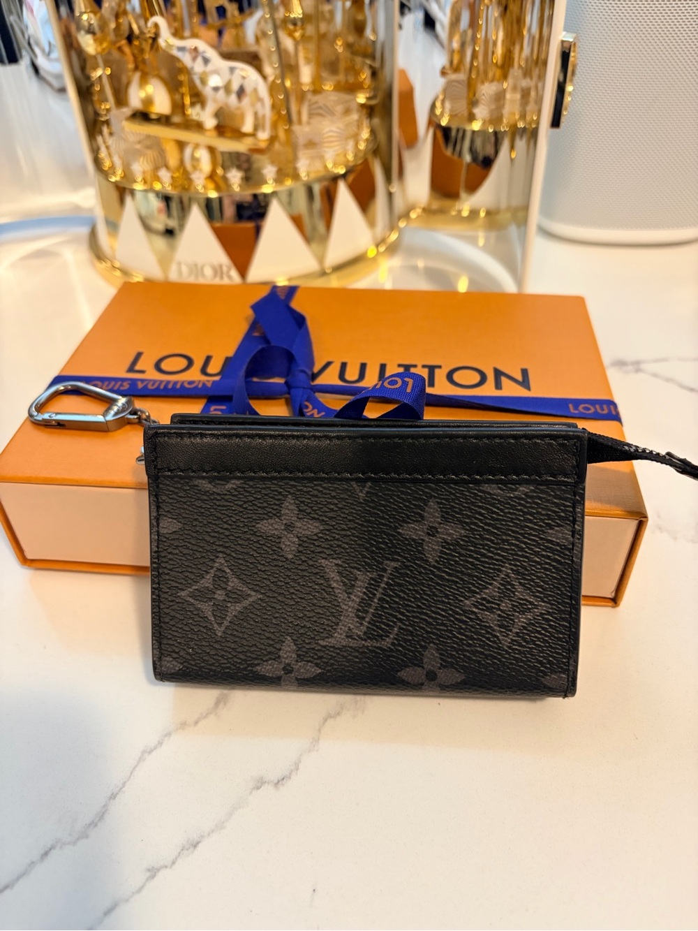 Louis Vuitton Black Monogram Card Case with Metal Clip